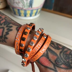 Good Works Orange Leather Rhinestone Studed Uplifting Bracelet